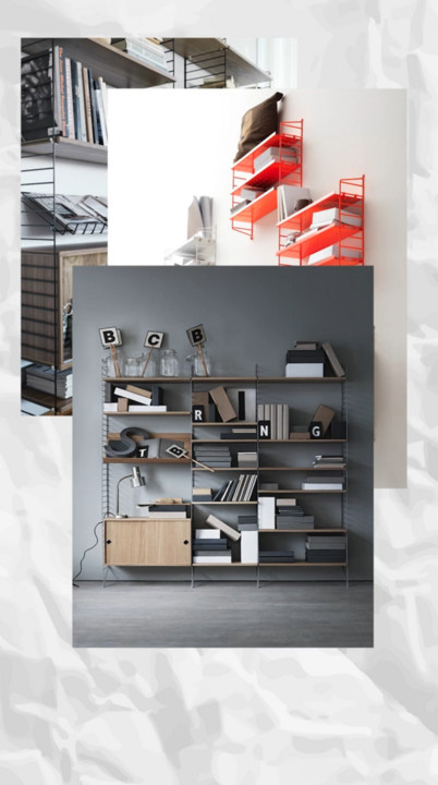 A bookshelf on a wall.